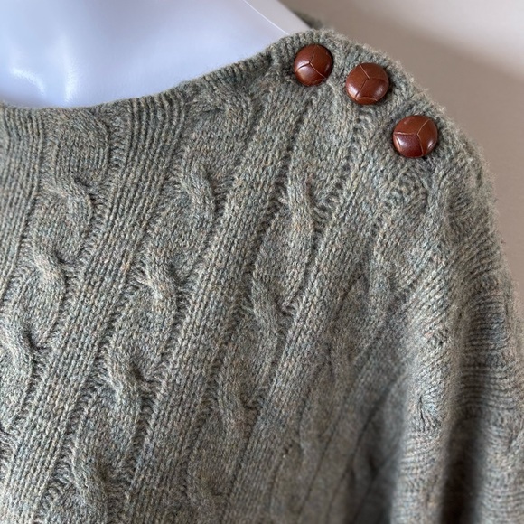 Ralph Lauren Cable Knit Wool Cashmere Poncho Wrap Sage Green Bateau Neckline M/L - Picture 7 of 15